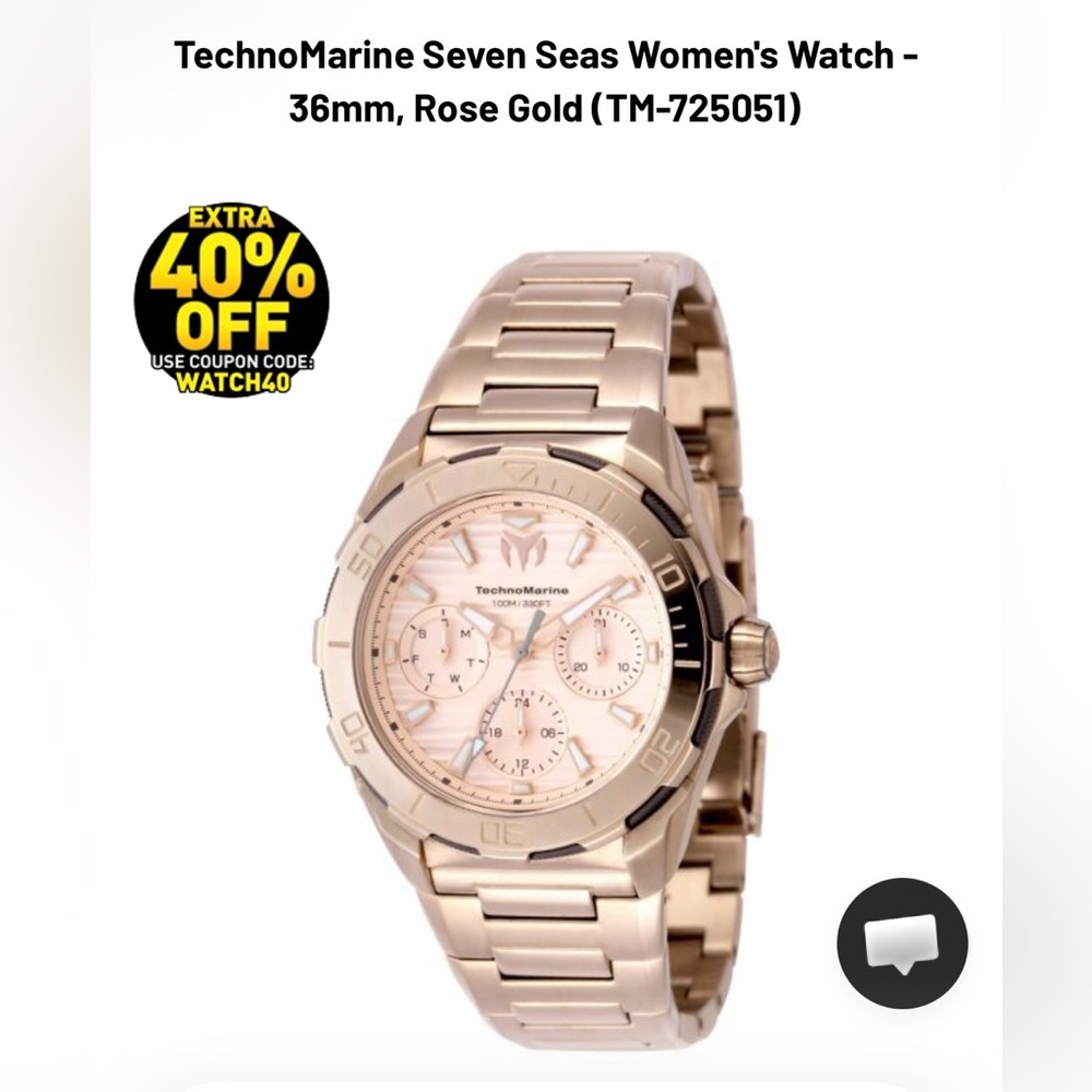 NIB TechnoMarine Seven Seas Women's Watch - 36mm, Rose Gold (TM-725051)